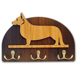 Hanger/holder leashes with figurine Cardigan Welsh Corgi, rack key of wood, handmade