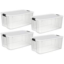 STERILITE 19909804 116 Quart/110 Liter Ultra Latch Box, Clear with a White Lid and Black Latches