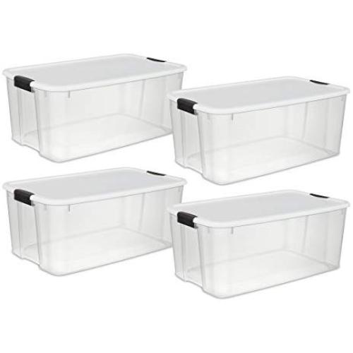 STERILITE 19909804 116 Quart/110 Liter Ultra Latch Box, Clear with a White Lid and Black Latches