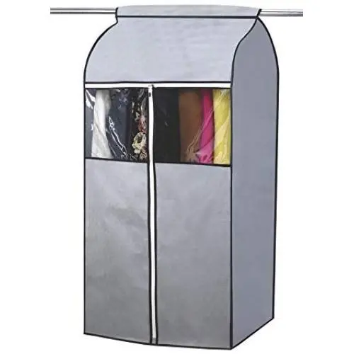 SLEEPING LAMB Garment Bag Organizer Storage with Clear PVC Windows Garment Rack Cover Well-Sealed Hanging Closet Cover for Suits Coats Jackets, Grey （Not Including Frame）