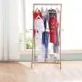 ZGstore Coat Rack Shoe Rack - Clothes Drying Rack - X-Frame Double Pole Bamboo Coat Hanger Shlef with 2 Hooks, Shoe Racks Organizer Storage for Bedroom, Hallway, Office, Dressing Room (Wood Color)