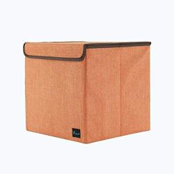 PiccoCasa Storage Bin Cube with Lid, 13x13.6x13inches, Linen Fabric Foldable Basket Storage Organizers Boxes Containers for Home Closet Bedroom Drawers Organizers, Orange