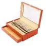 Pen Display Boxes 24 Piece Black Leather Flannel Pen Organizer Box,Glass Pen Display Case Storage Boxes with Lid,Top Glass Window Two Level Display Case with Drawer Pen Collection Display Case (Orange)