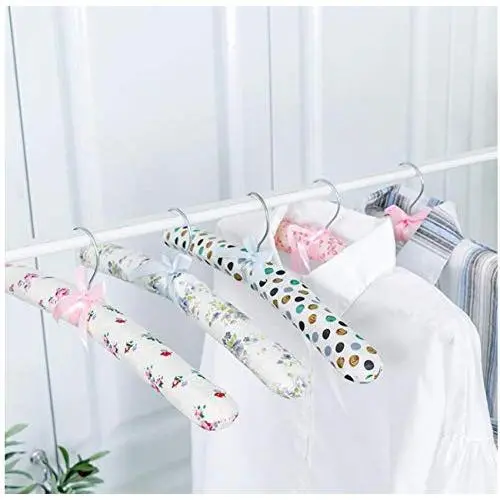 5pcs Random Color Sponge Cotton Satin Padded Coat Clothes Suit Dress Hangers Rack 5pcs Random Color Sponge Cotton Satin Padded Coat Clothes Suit Dress Hangers Rack