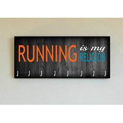 Race Medal Holder/Running Medal Hanger RUNNING IS MY RELIGION- Wood Wall Mounted Medal Organizer. CUSTOMIZATION Available