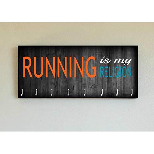 Race Medal Holder/Running Medal Hanger RUNNING IS MY RELIGION- Wood Wall Mounted Medal Organizer. CUSTOMIZATION Available