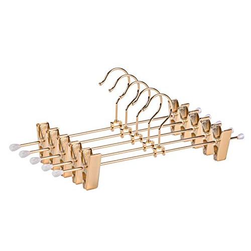 Amber Home Real Rose Gold Metal Slacks Pants and Skirt Hanger with Adjustable Clips Hang Rack with Swivel Hook (Rose Gold, 5 Pack)