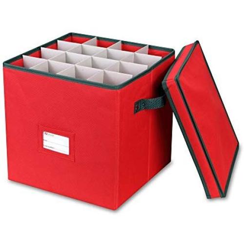 Primode Holiday Ornament Storage Box, 4 Layers, Fits 64 Ornaments Balls, Constructed of Durable 600D Oxford Material Red