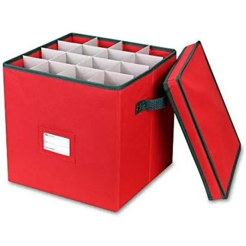 Primode Holiday Ornament Storage Box, 4 Layers, Fits 64 Ornaments Balls, Constructed of Durable 600D Oxford Material Red Primode Holiday Ornament Storage Box, 4 Layers, Fits 64 Ornaments Balls, Constructed of Durable 600D Oxford Material Red