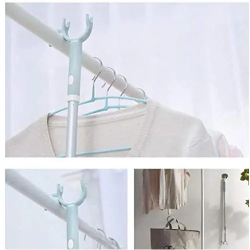 1pcs Random Color 116cm Length Retractable Rods Adjustable Clothing Fork with Hanger Iron Pipe Clothesline Pole Pick Clothes Hanger