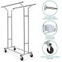 Bextsware Clothes Garment Rack, Commercial Grade Clothes Rolling Heavy Duty Storage Organizer on Wheels with Adjustable Clothing Rack, Holds up to 250 lbs, Chrome (Two Heads)