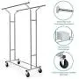 Bextsware Clothes Garment Rack, Commercial Grade Clothes Rolling Heavy Duty Storage Organizer on Wheels with Adjustable Clothing Rack, Holds up to 250 lbs, Chrome (Two Heads)