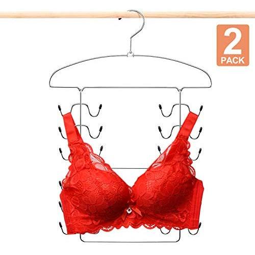 HOUSE DAY Tank Tops 2 Pack Cami Hanger Space Saving Folding Hanger Metal Magic Cloth Hangers Smart Closet Organizer for Cami, Bra, Pajamas, Strappy Dress,Bathing Suit,Silver