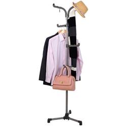 Baoyouni Standing Coat Rack Metal Entryway Hall Tree Hat Clothes Hanger Hooks Home Office Space Saver, Grey