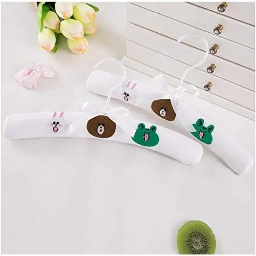 10 Pcs White Cotton Fabric Padded Clothes Hanger for Kids Children, Cute Bear Cartoon Coat Hanger for Baby Color Random