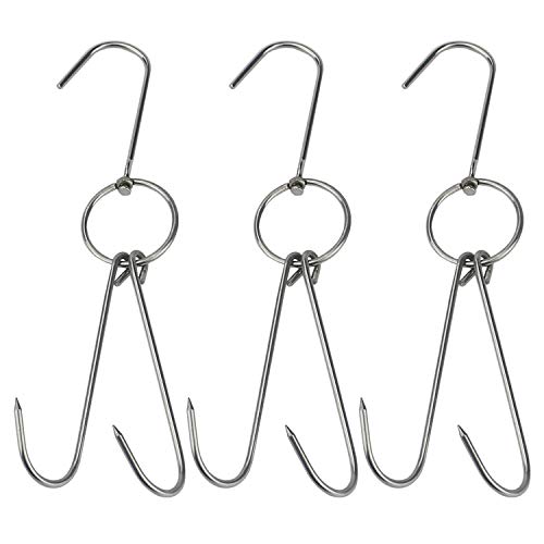 TinaWood 3 PCS 9.4" Stainless Steel Double Meat Hooks Roast Duck Bacon Shop Hook BBQ Grill Hanger Cooking Tools Accessories