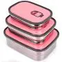 Stainless Steel Food Containers - Leak Proof Tiffin Lunch Boxes - 3 In 1 Food Storage Boxes For Outdoor and Indoor - Durable - Toxin Free - Dishwasher Safe | Pink 3 Pcs.