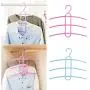 10 pcs Creative Home Three-Layer Hangers 4 Colors Three Layer Anti-Skid Plastic Clothes Hanger for Household Pants Rack Hangers Random Color