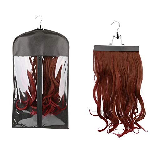 Peyan Zipper Closure Dustproof Hair Extensions Wig Storage Bag Holder Organizer Protective Pouch With Wooden Hanger