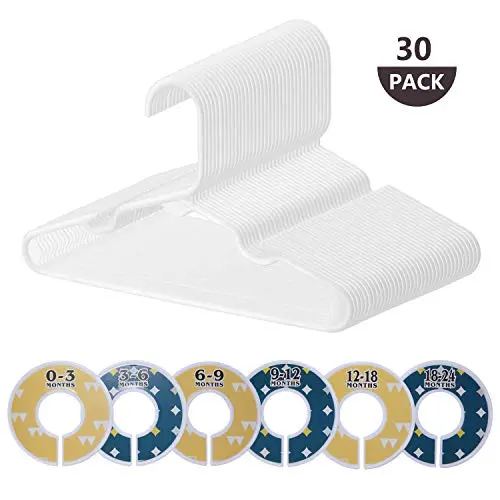 30 Pack Children Hangers with 6 Pcs Baby Closet Dividers, Heavy Duty White Plastic Hangers Set for Kids and Baby Clothes 30 Pack Children Hangers with 6 Pcs Baby Closet Dividers, Heavy Duty White Plastic Hangers Set for Kids and Baby Clothes