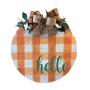Happy Fall Plaid Door Hanger, Orange Plaid and Teal Wood Sign, Farmhouse Shabby Natural Cotton Country Thanksgiving Round