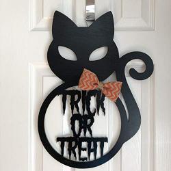 Trick or Treat Door Hanger - Black Cat Halloween Door Sign - Creepy Halloween Door Sign - Haunted House Door Sign - Spooky Door Hanger