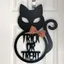 Trick or Treat Door Hanger - Black Cat Halloween Door Sign - Creepy Halloween Door Sign - Haunted House Door Sign - Spooky Door Hanger