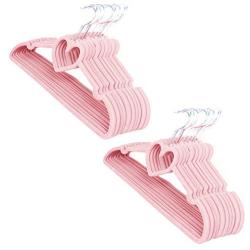 FuLov Plastic Hangers, Pack of 20, Standard Clothing Adult Suit Heart-Shaped, 360 Degree Swivel Hook with Accessory Bar Notches,for Heavy Coats, Jackets, Office Suits,Undergarments,Pink