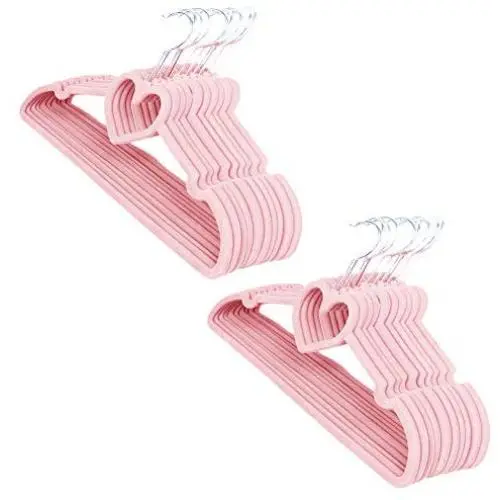 FuLov Plastic Hangers, Pack of 20, Standard Clothing Adult Suit Heart-Shaped, 360 Degree Swivel Hook with Accessory Bar Notches,for Heavy Coats, Jackets, Office Suits,Undergarments,Pink