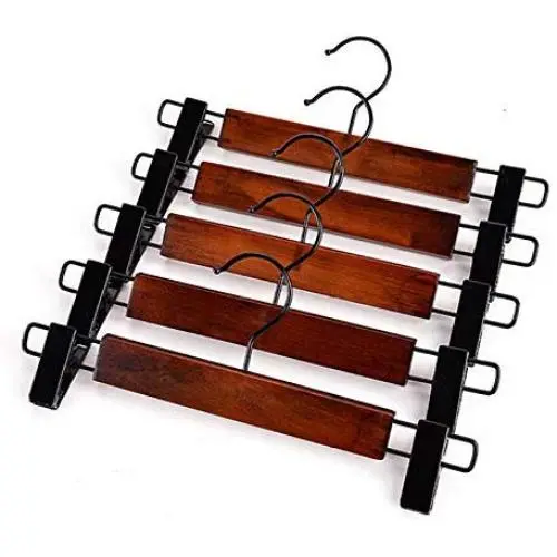 5pcs Retro Pants Skirt T-Shirt Kid Clothes Hanger Rack Organizer Solid Wood with Pant Clips for Kids Adults