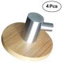 OUNONA 4 pcs Adhesive Hooks Bamboo/Stainless Steel Wall Hangers for Clothes Towel Cloth Holder for Home Kitchen