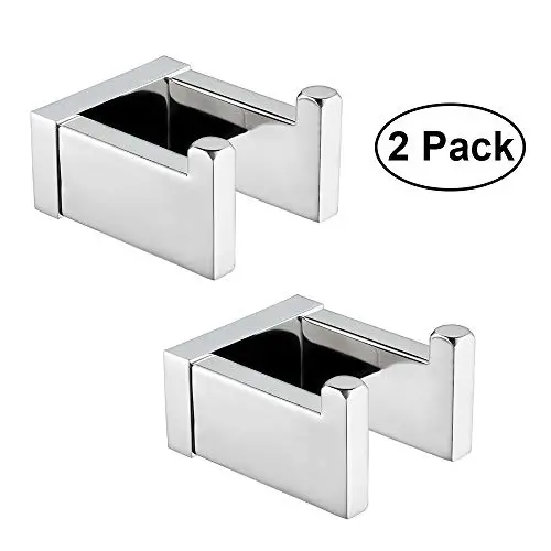Durafe 2 Pack Towel Coat Hook SUS304 Square Hook Towel Hanger for Bathroom Wall Mounted Polished Chrome