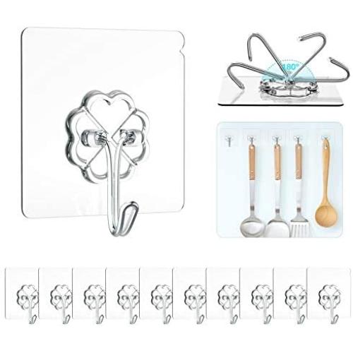 HangerSpace Adhesive Hooks, Transparent Reusable Sticky Hooks 13.2LB Heavy Duty Seamless Hooks Rotating Ceiling Hooks Wall Hanger Hooks Utility Hooks for Kitchen Bathroom Window - 12 Packs HangerSpace Adhesive Hooks, Transparent Reusable Sticky Hooks 13.2LB Heavy Duty Seamless Hooks Rotating Ceiling Hooks Wall Hanger Hooks Utility Hooks for Kitchen Bathroom Window - 12 Packs