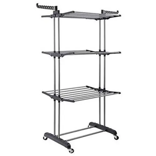 Wilbur Charley 3-Layer Portable Clothes Drying Rack Rolling Garment Clothing Rack Storage Shelf Organizer Clothes Hangers Folding Laundry Dryer Hanger for Indoor,Outdoor (Gray) Wilbur Charley 3-Layer Portable Clothes Drying Rack Rolling Garment Clothing Rack Storage Shelf Organizer Clothes Hangers Folding Laundry Dryer Hanger for Indoor,Outdoor (Gray)