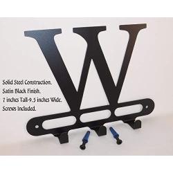 Capital Letter W Monogram Wall Hook Hanger. Satin Black. Solid Steel. Screws Included.