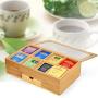 Bamboo Tea Boxes Storage Chest, Mosunx 8 Compartments Organizer Chest with Drawer and Clear Hinged Lid, Wooden Tea Bag Holder (Original Wood, 13X8X4Inch)