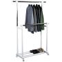 MyGift Chrome Plated Adjustable Dual Bar Garment Display Rack, Rolling Clothes Hanger with Bottom Shelf