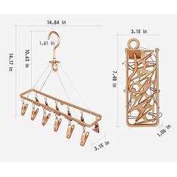 Trycooling Aluminum Alloy Foldable Clip and Drip Hanger Clothes Drying Rack with 12 Clothespins for Towels/Socks/Underwear (Rose Gold)