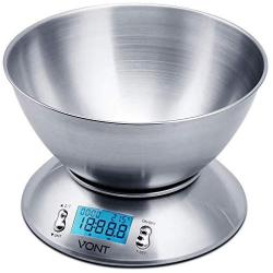 Vont Digital Kitchen Scale/Food Scale, Detachable Bowl Design, Gorgeous Stainless Steel Design with Alarm Timer & Temperature Sensor