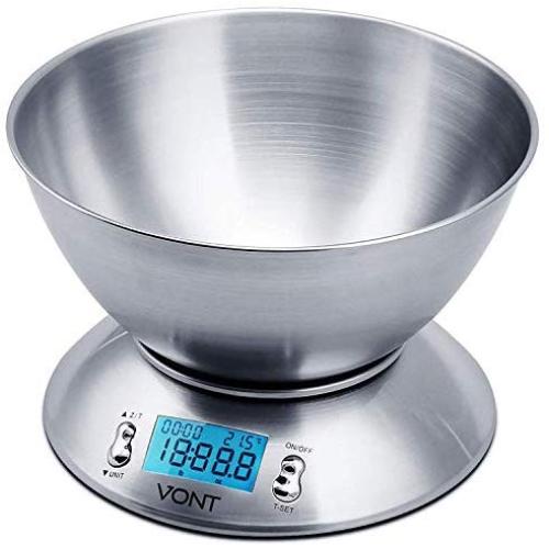 Vont Digital Kitchen Scale/Food Scale, Detachable Bowl Design, Gorgeous Stainless Steel Design with Alarm Timer & Temperature Sensor