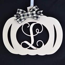 Ivory Pumpkin Monogram Door Hanger | Farmhouse Thanksgiving Wreath | Off White | CHOOSE YOUR BOW!