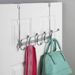 iDesign York Metal 5-Hook Over-the-Door or Wall Mount Rack for Coats, Hats, Scarves, Towels, Robes, Jackets, Purses, 15.62" x 5.35" x 12.83", Chrome