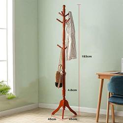 MEETA- Retro Design 9 Hooks Free Standing Sturdy Wood Entryway Coat Rack Hat Tree Hanger Hall with Tripod Base for Clothes, Scarves,Handbags (Color : Red)