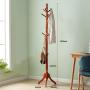 MEETA- Retro Design 9 Hooks Free Standing Sturdy Wood Entryway Coat Rack Hat Tree Hanger Hall with Tripod Base for Clothes, Scarves,Handbags (Color : Red)