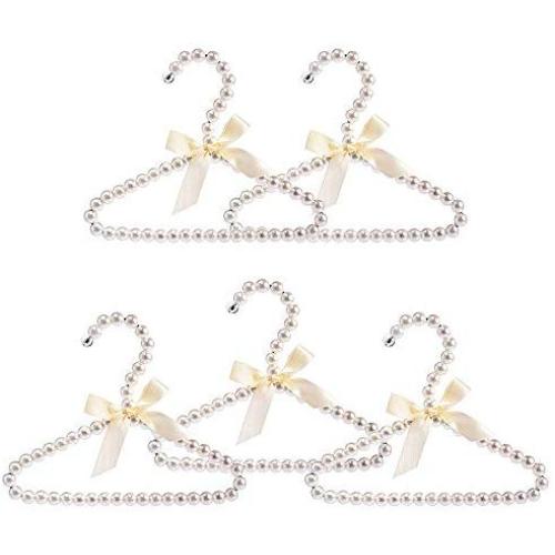 Koicaxy White Faux Pearl Bow Clothes Hangers Hook for Children Kids Bowknot White 5 Packs