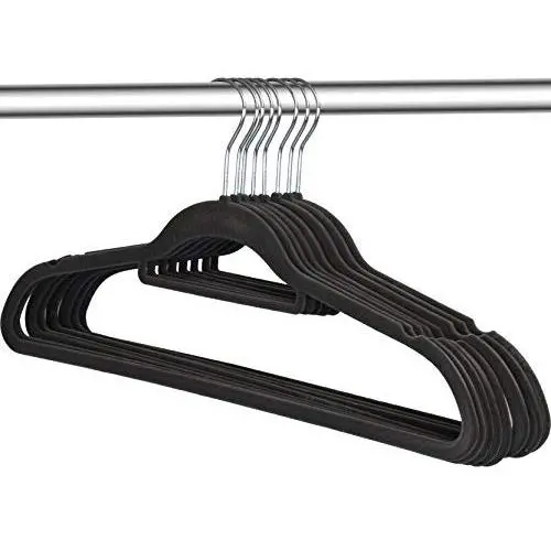 Zoyer Velvet Suit Hanger With Tie Bar (50 Pack) - Flocked Hangers Premium Heavy Duty Quality & Non Slip Hangers - Clothes Hangers - Gray