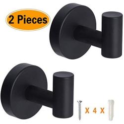 2 Pack Matte Black Bathroom Towel Hooks,Clothes/Robe Hooks,Rustproof and Waterproof Towel Coat Hooks, Wall Mounted Round Hook for Bedroom,Kitchen,Bathroom,Restroom,Hotel Heavy Duty Door Hanger