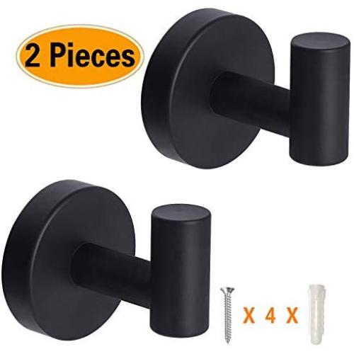 2 Pack Matte Black Bathroom Towel Hooks,Clothes/Robe Hooks,Rustproof and Waterproof Towel Coat Hooks, Wall Mounted Round Hook for Bedroom,Kitchen,Bathroom,Restroom,Hotel Heavy Duty Door Hanger