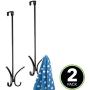 mDesign Metal Modern Over The Door Long Easy Reach Storage Organizer Rack - Hang Coats, Jackets, Hoodies, Hats, Scarves, Purses, Leashes, Towels, Robes, Clothing - 17" Tall, 4 Hooks - 2 Pack - Black
