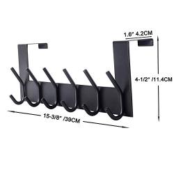 SKOLOO Over The Door Hook, Over The Door Towel Rack for Bathroom, Stainless Steel Over Door Coat Hanger, 6 Over Door Hooks for Hanging Coats Robes Clothes Hats (Rounded, Black)